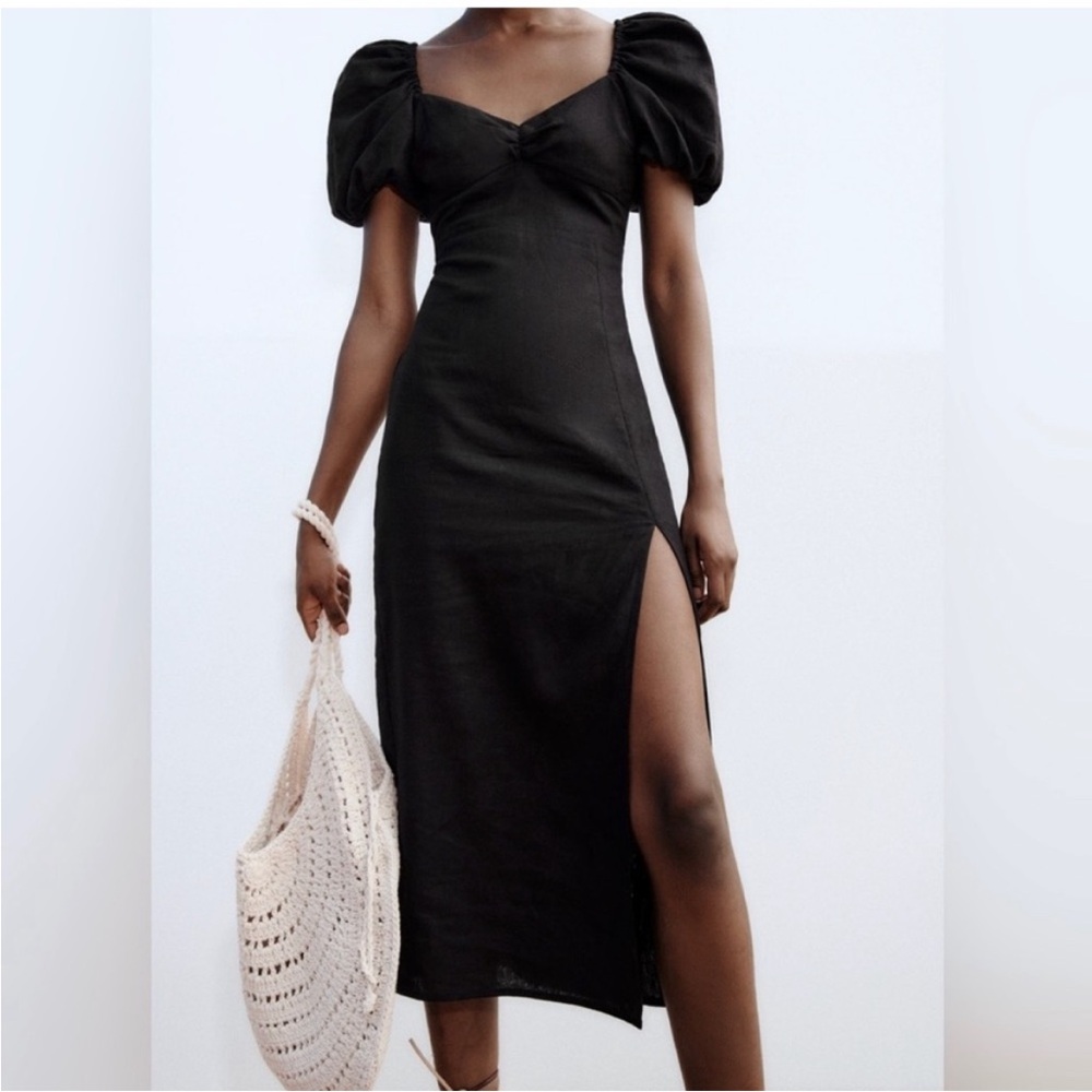 Brand new Zara linen dress with puffy sleeves. NWT - Picture 6 of 8